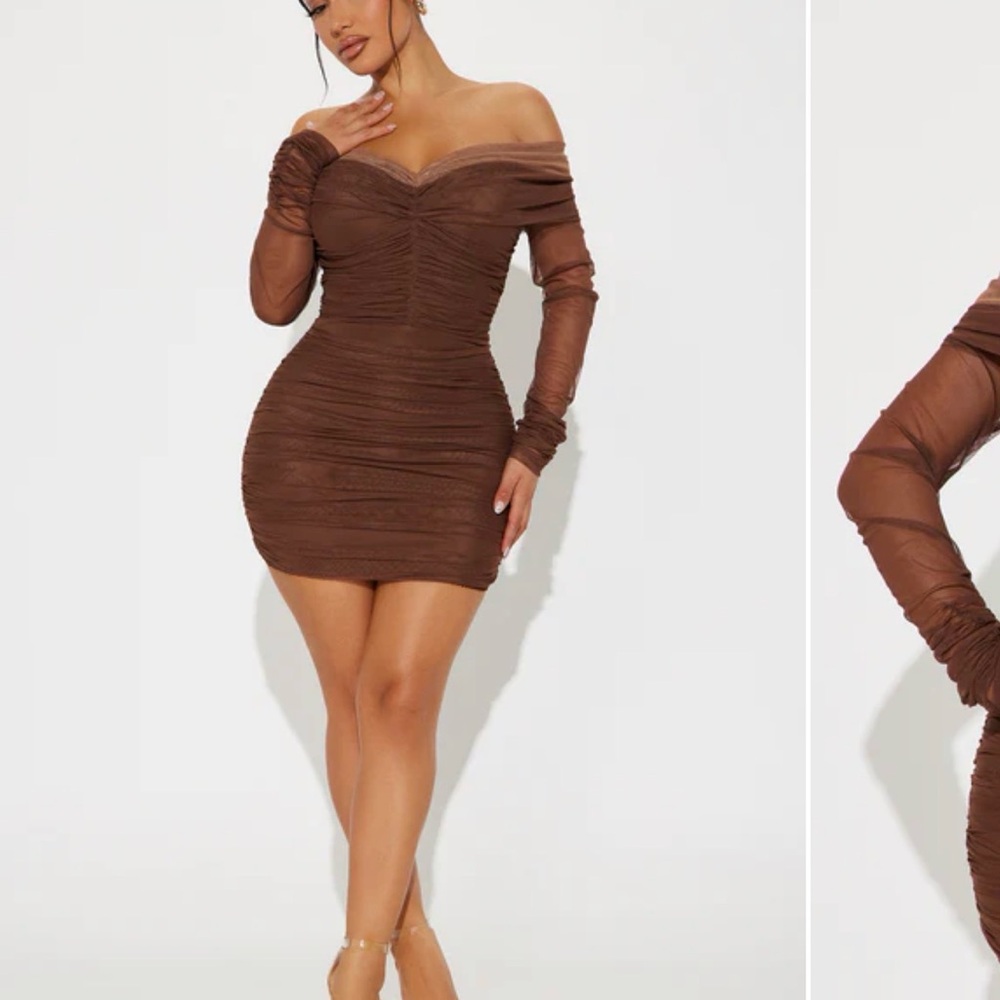 Fashion Nova Chocolate Off-Shoulder Mini Dress